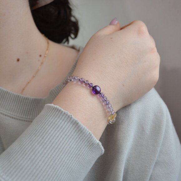 Hand Knotted Ametrine Bracelet with Citrine and Amethyst - Picture 4 of 10